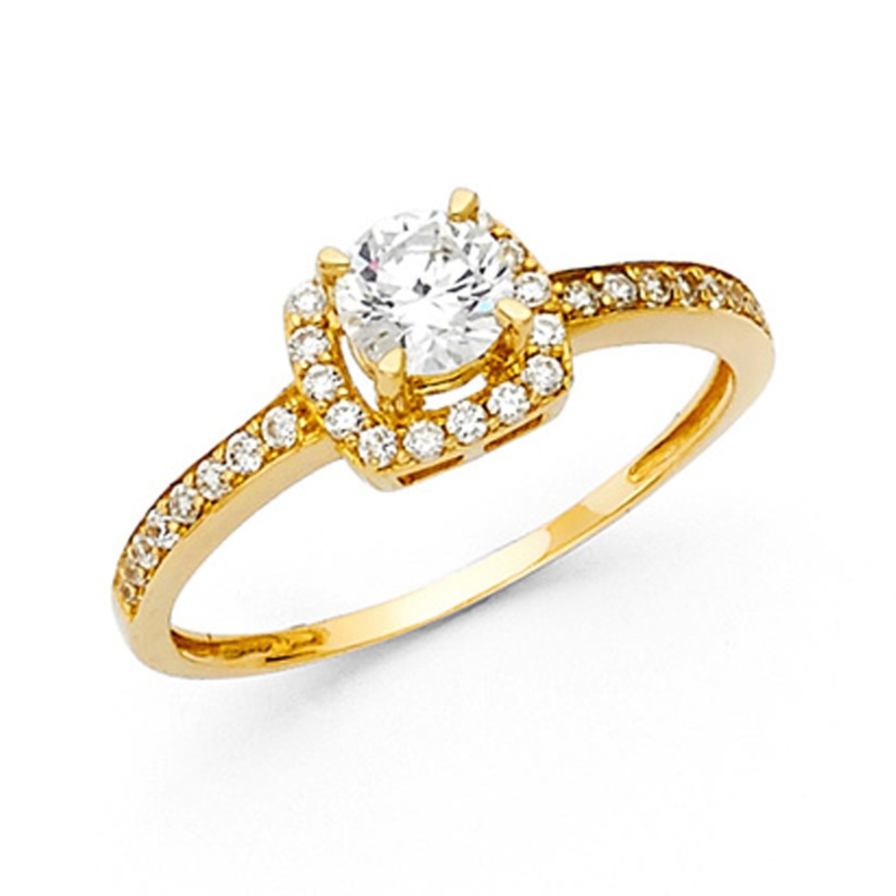 4-Prong Round Halo & Pave Sides CZ Wedding Ring